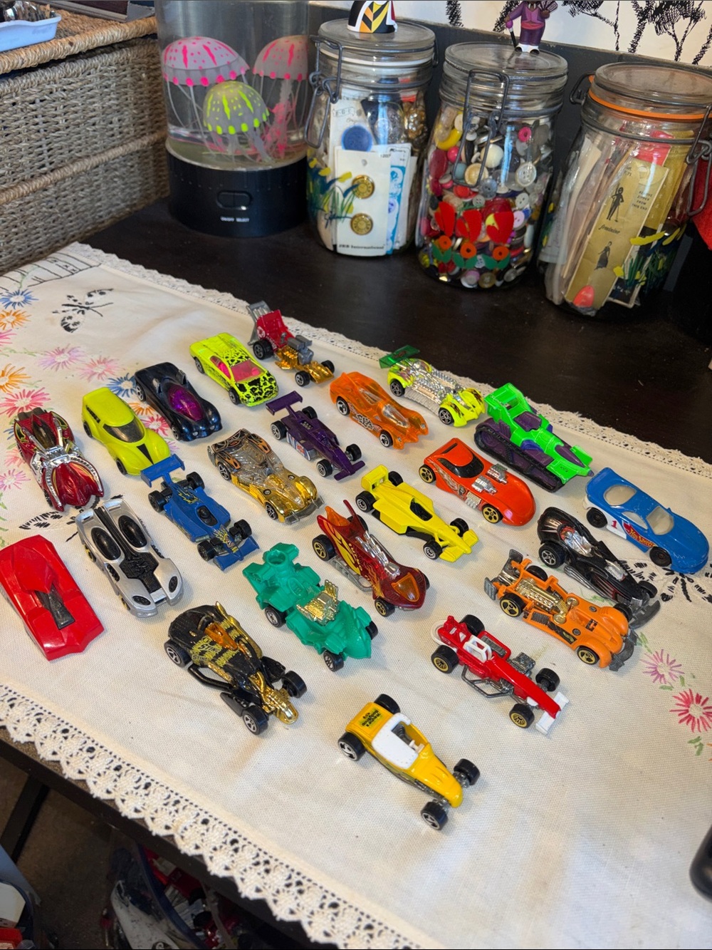 EUC 23 piece vintage and modern race style cars, vibrant colors exterior motors
